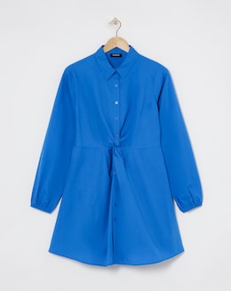 Simply Be Blue Twist Front Cotton Shirt Dress