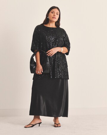 Black Linear Sequin Oversized T-Shirt