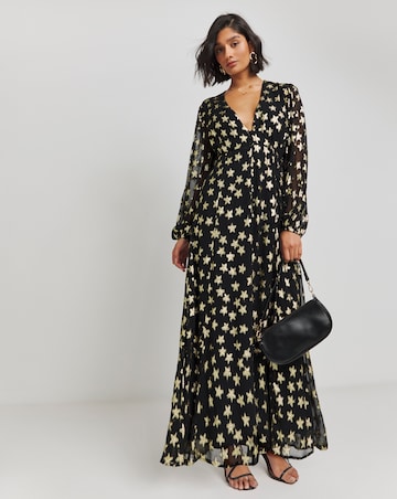 Gold Star Print Jacquard Maxi Dress