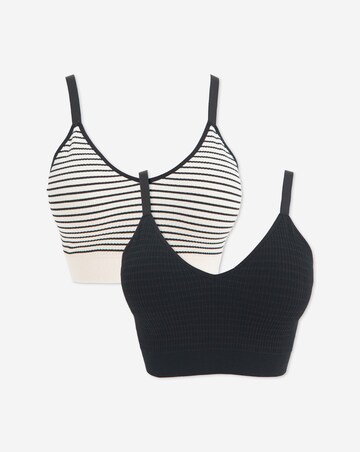 Pretty Secrets 2 Pack Knitted Stripe Comfort Tops - Black/Black Stripe