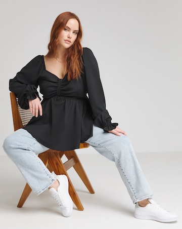 Black Bow Front Long Sleeve Blouse