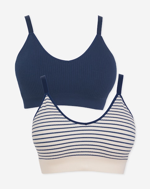 Pretty Secrets (2 Pack) Knitted Stripe Comfort Tops Navy Stripe