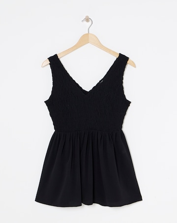 Black Shirred Peplum Vest