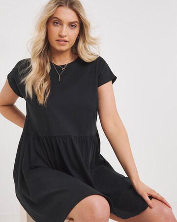 Black Cotton Jersey Smock Dress
