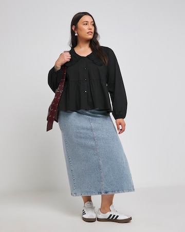 Black Broderie Collared Blouse
