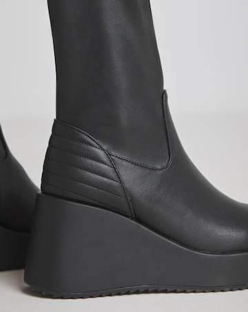 Pax Wedge Knee High Boots Quilting Detail - Extra Wide Fit (EEE) & Curvy Calf