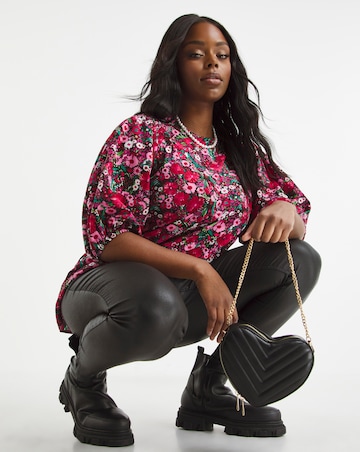 Floral Print Shirred Longline Boxy Top