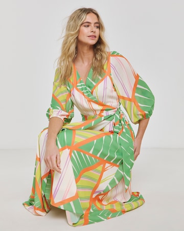 Joanna Hope Geo Print Functional Wrap Midi Dress