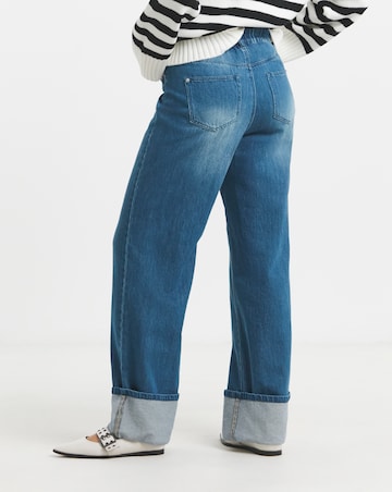 Simply Be Mid Blue Straight Leg Turn Up Drape Jeans