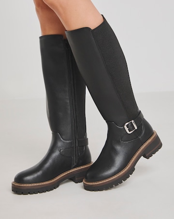 Apollo Knee High Elasticated Buckle Boots - Extra Wide Fit (EEE) & Curvy Calf