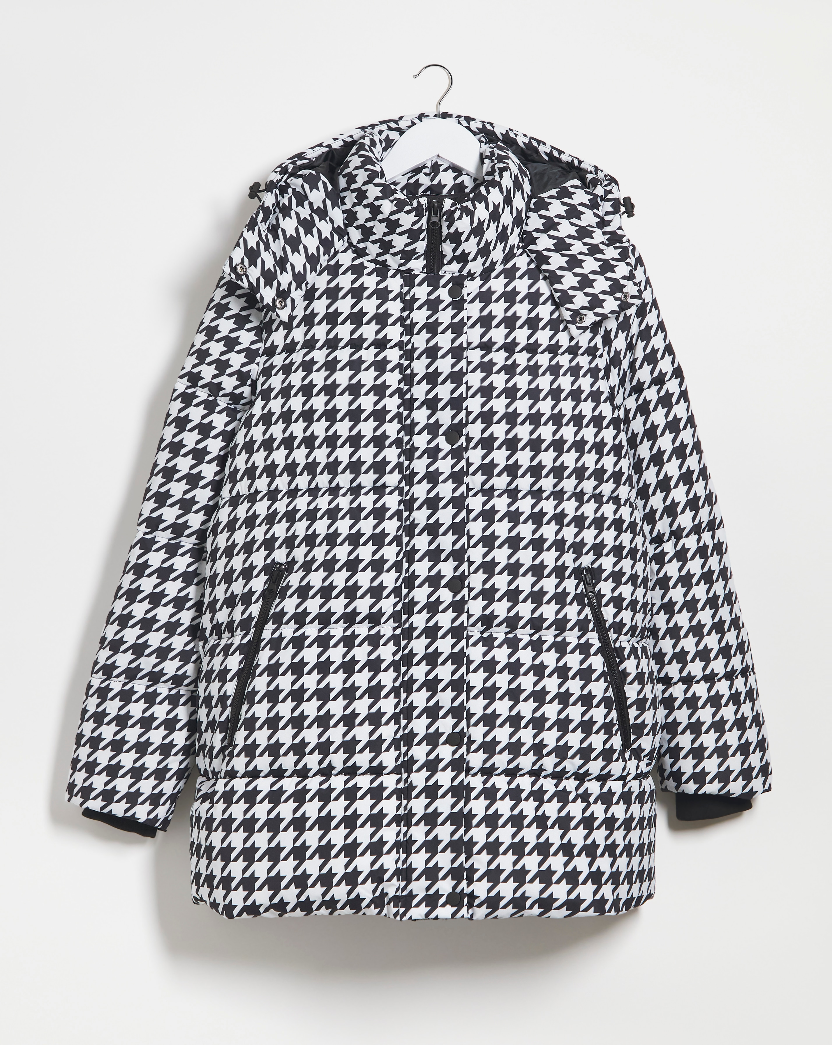 Houndstooth puffer jacket top