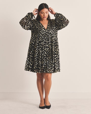 Gold Animal Jacquard Smock Dress