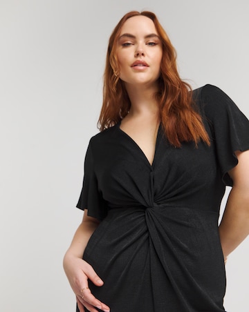 Simply Be Black Slinky Short Sleeve Knot Front Midaxi Dress