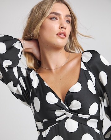 Flounce London Long Sleeve Black White Spot Midaxi Dress