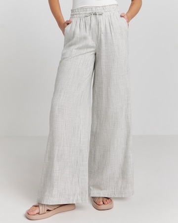 Ivory Stripe Tie Waist Wide Leg Linen Trousers