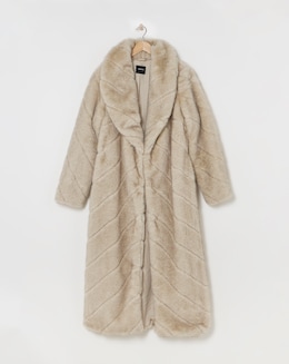 Cream Chevron Pelted Faux Fur Maxi Coat