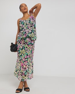 Georgette Floral Gathered Midi Skirt
