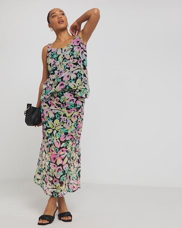 Simply Be Georgette Floral Gathered Midi Skirt