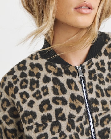 Leopard Print Soft Zip Through Bomber Jacket