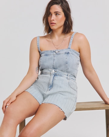 Light Wash Diamante Pinstripe Denim Short