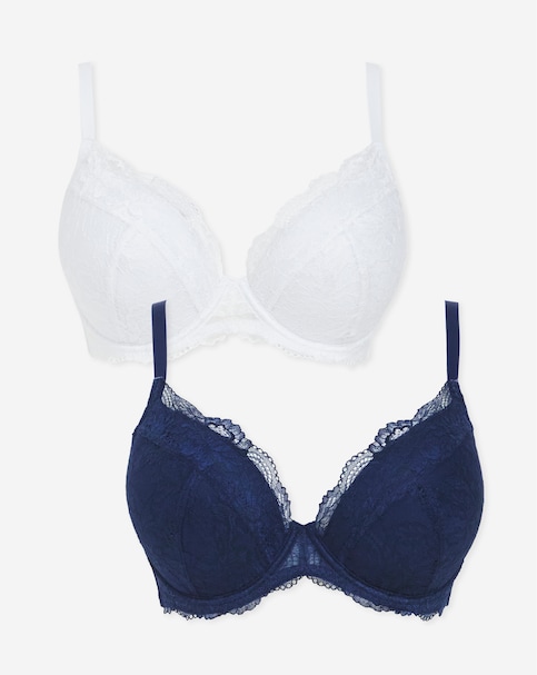 Pretty Secrets (2 Pack) New Ella Padded Plunge Wired Bras (B-G) Navy/White