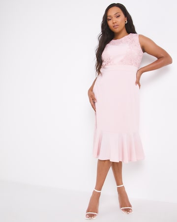 Joanna Hope Blush Lace Shoulder Column Midi Dress