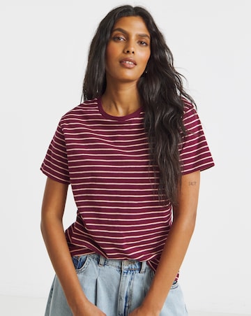 Red & Pink Stripe Slub Crew Neck T-Shirt