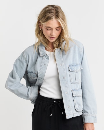 Simply Be Light Wash Utility Cargo Pocket Denim Jacket