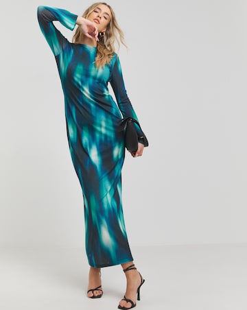 Printed Dry Handle Mesh Scoop Back Maxi Dress