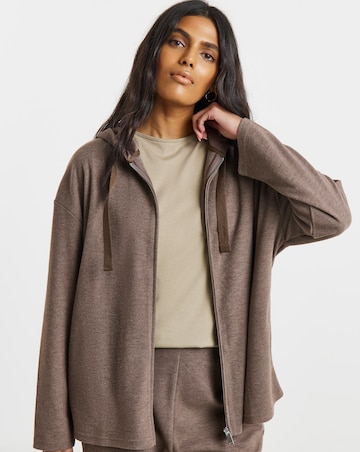 Chocolate Cut & Sew Ribbed Zip Through Hoodie