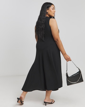 Black Stretch Crepe Asymmetric Slip Dress