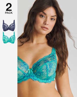 Pretty Secrets (2 Pack) Ella Lace Full Cup Wired Bras (B-H) Aqua/Blue