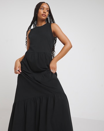 Black Cotton Jersey Tiered Maxi Dress