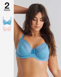 Pretty Secrets (2 Pack) Jane Full Cup Wired Bras (D-K) Pink/Blue