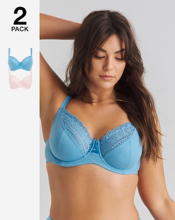 Pretty Secrets (2 Pack) Jane Full Cup Wired Bras (D-K) Pink/Blue