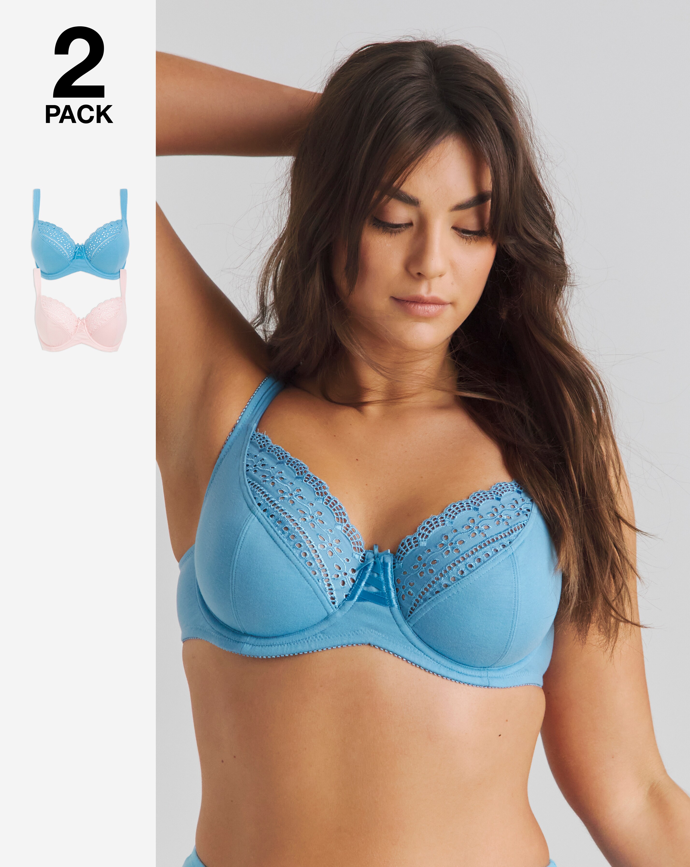 Pretty Secrets (2 Pack) Jane Full Cup Wired Bras (D-K) Pink/Blue