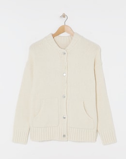 Cream Boucle Knitted Bomber Jacket