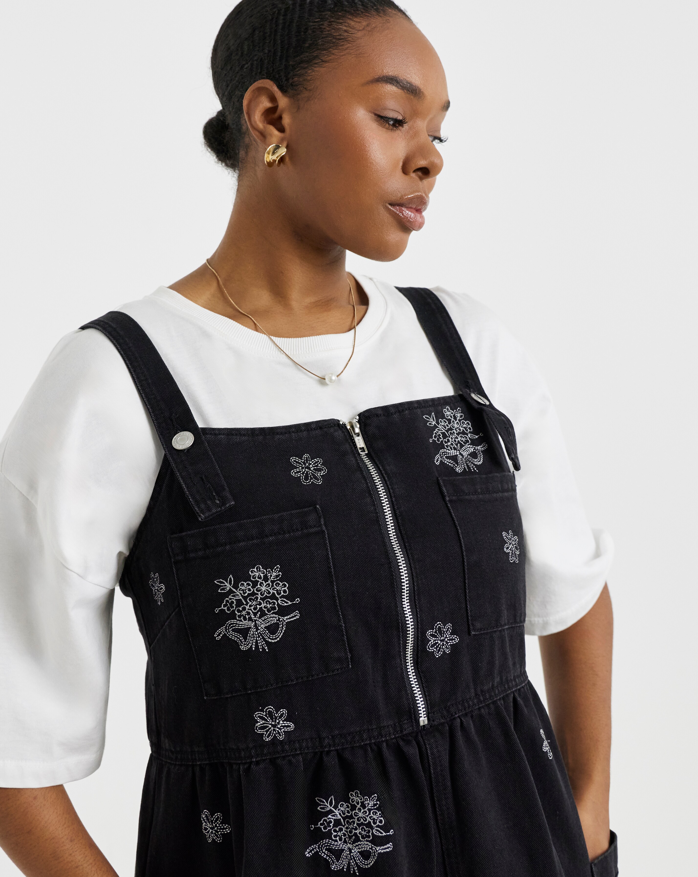 Embroidered Midaxi Denim Pinafore Dress | Simply Be Embroidered Midaxi Denim Pinafore Dress | Simply Be