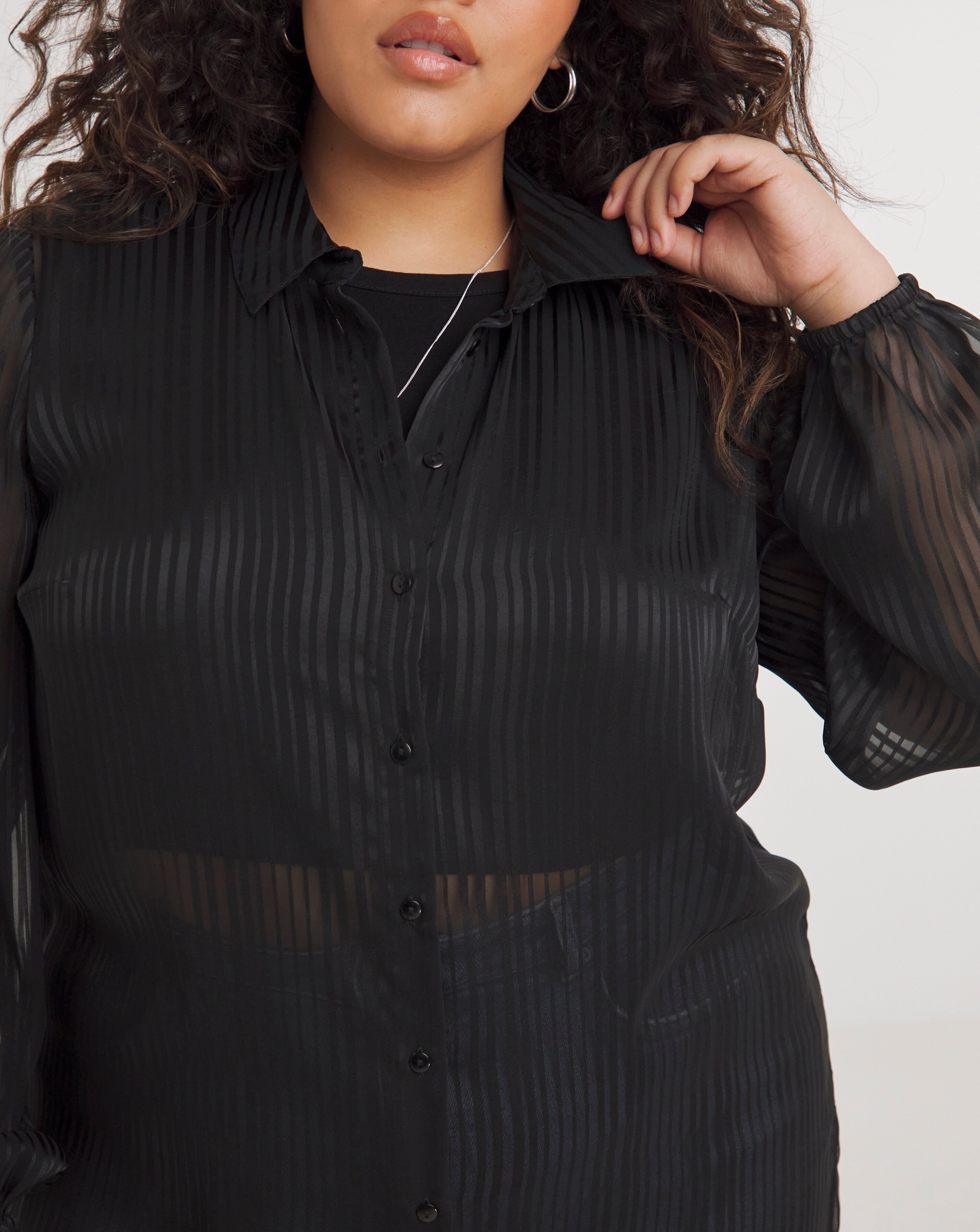 Sheer black button up top on sale