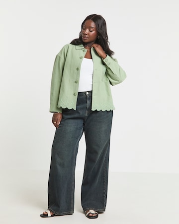 Simply Be Matcha Broderie Hem Utility Cropped Jacket