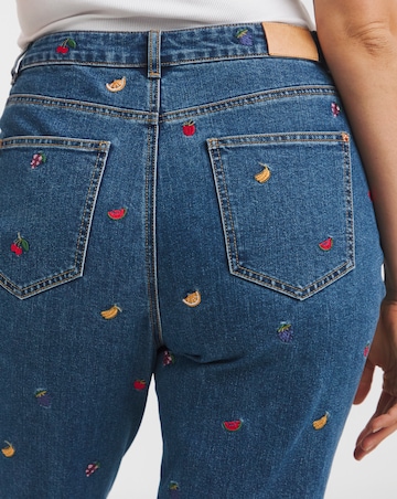 Indigo Fruit Salad Embroidered Mom Jeans