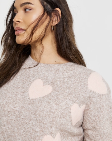 Brushed Yarn Heart Print Jumper