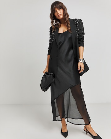 Black Satin Sheer Mix Slip Dress
