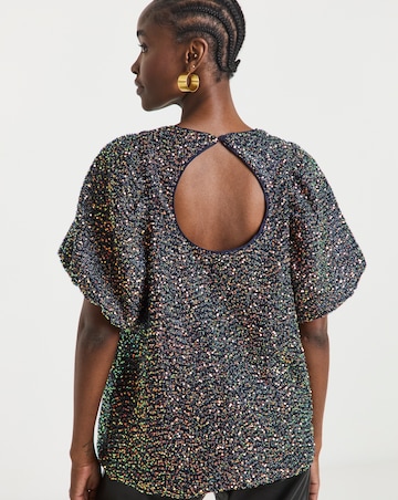Joanna Hope Sequin Puff Sleeve top