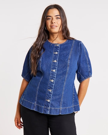 Mid Wash Button Through Denim Blouse