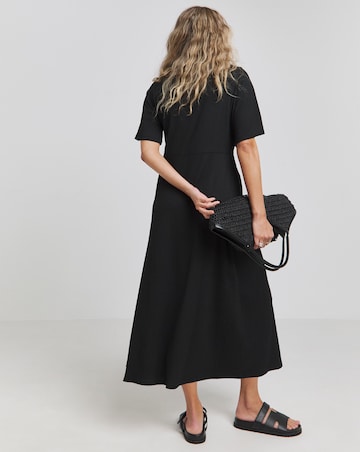 Black Waffle Lace Trim Midi Dress