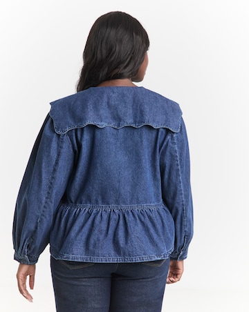 Simply Be Mid Blue Denim Scalloped Collar Peplum Blouse