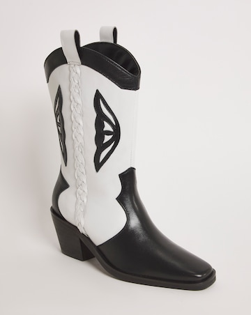 Dolly Leather Wing Detail Western Cowboy Boots Wide E Fit Standard Calf