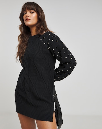 Lovedrobe Pearl Embellished Cable Knitted Jumper