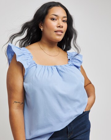 Powder Blue Poplin Square Neck Short Sleeve Smock Top